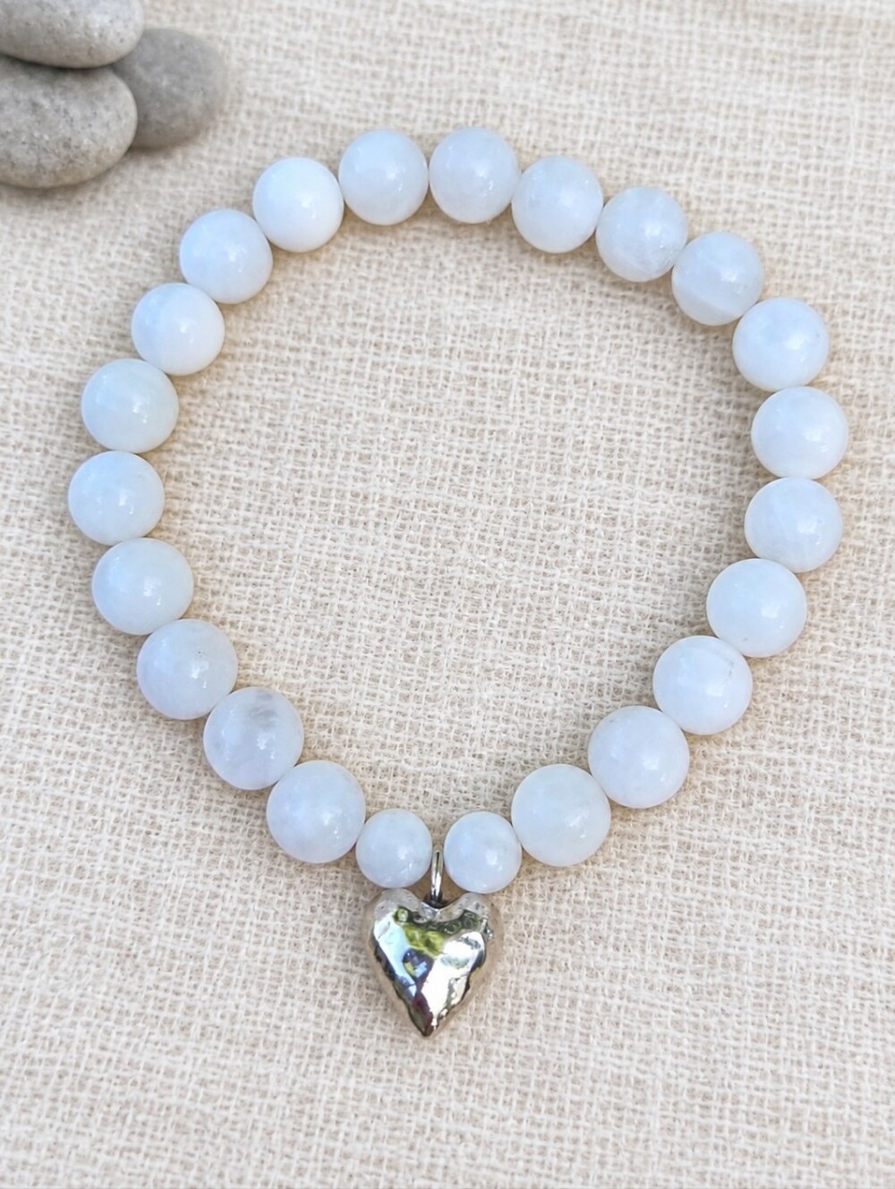 Rainbow Moonstone Beaded Stretch Bracelet | Handmade